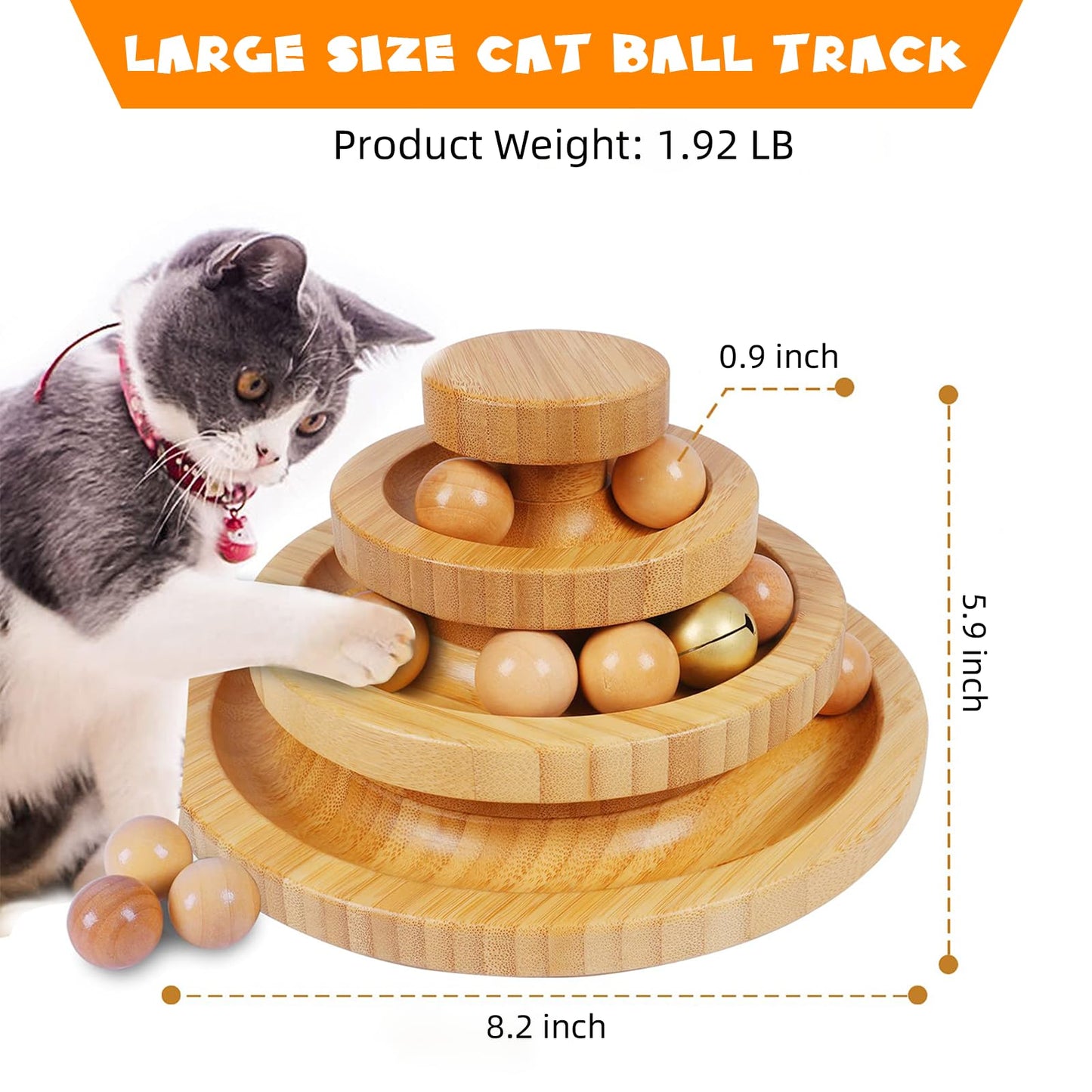 Cat Ball Track Toy,Kitty Toys Roller,3-Level Ball Tower with 9 Removable Balls,Interactive Cat Toy, DIY Circle Fun Toy for Kitten Mental Physical Exercise - Medium Size