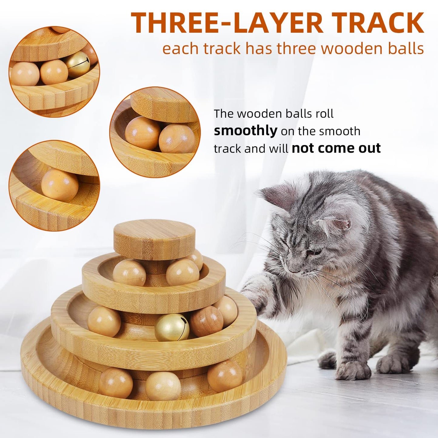 Cat Ball Track Toy,Kitty Toys Roller,3-Level Ball Tower with 9 Removable Balls,Interactive Cat Toy, DIY Circle Fun Toy for Kitten Mental Physical Exercise - Medium Size