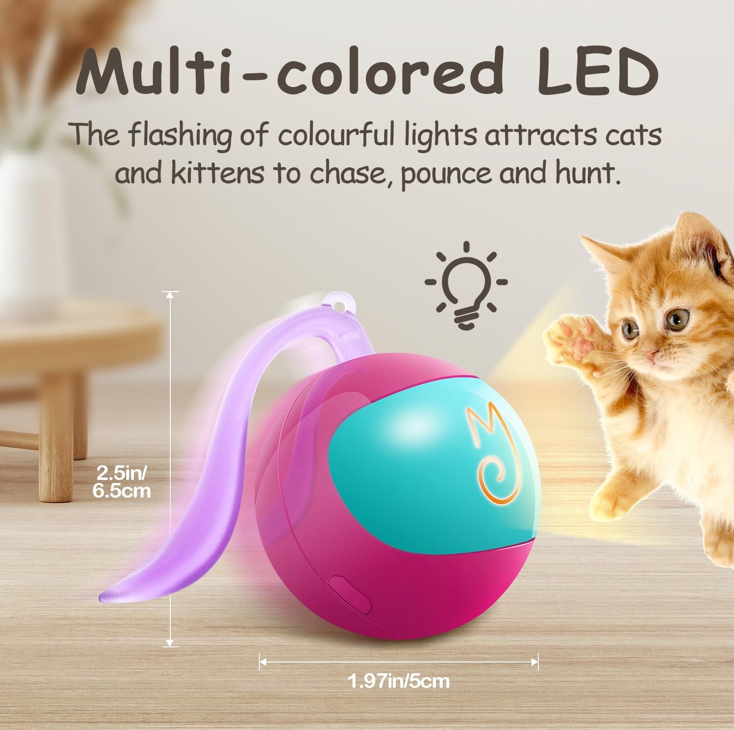 Migipaws Interactive Cat Ball Toy Set, Fun Tracker, Automatic Rolling Chase Ball with Fluffy Tail, A Small Mice, Rechargeable（White）