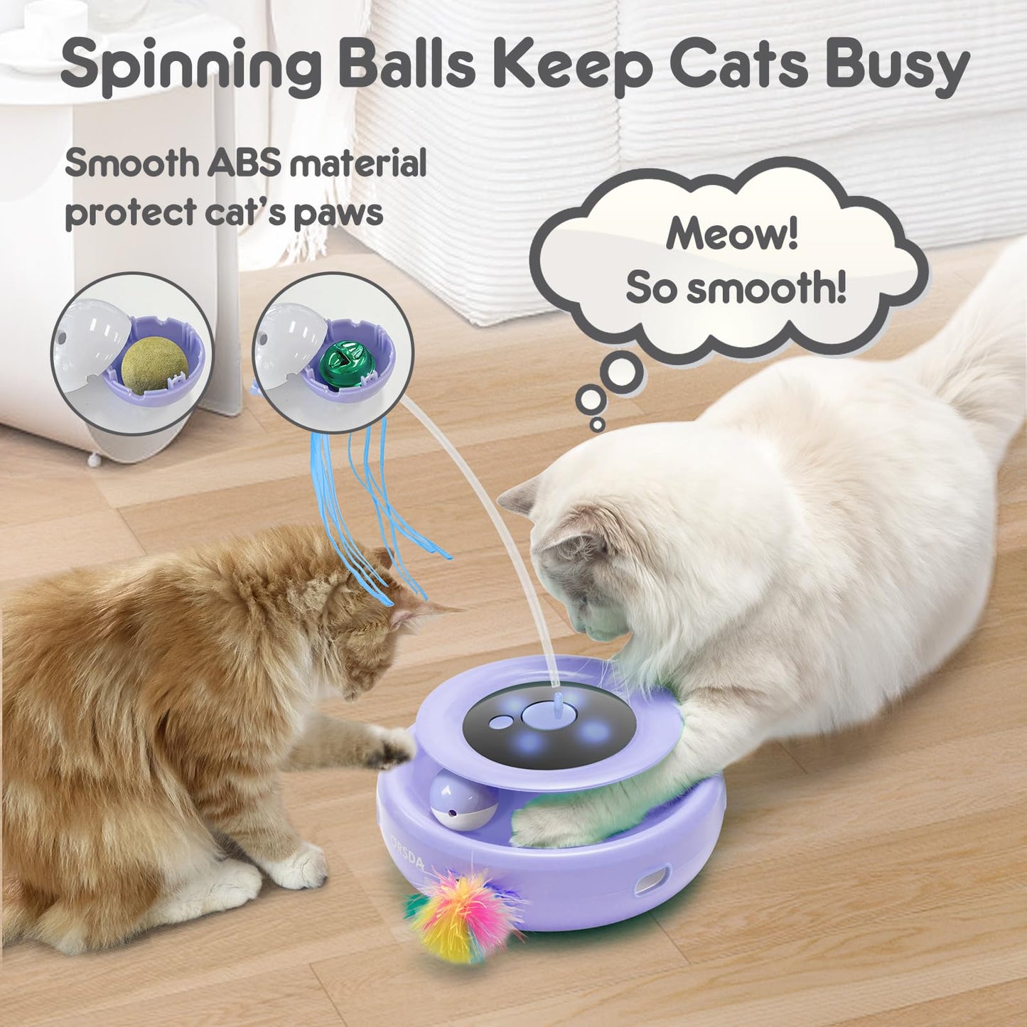 ORSDA Cat Toy, 3-in-1 Automatic Cat Toys for Indoor Cats, Electronic Whack a Mole, Fluttering Butterfly,Track Balls Kitten Toy, Rechargeable Power Interactive Feather Toys for All Breeds