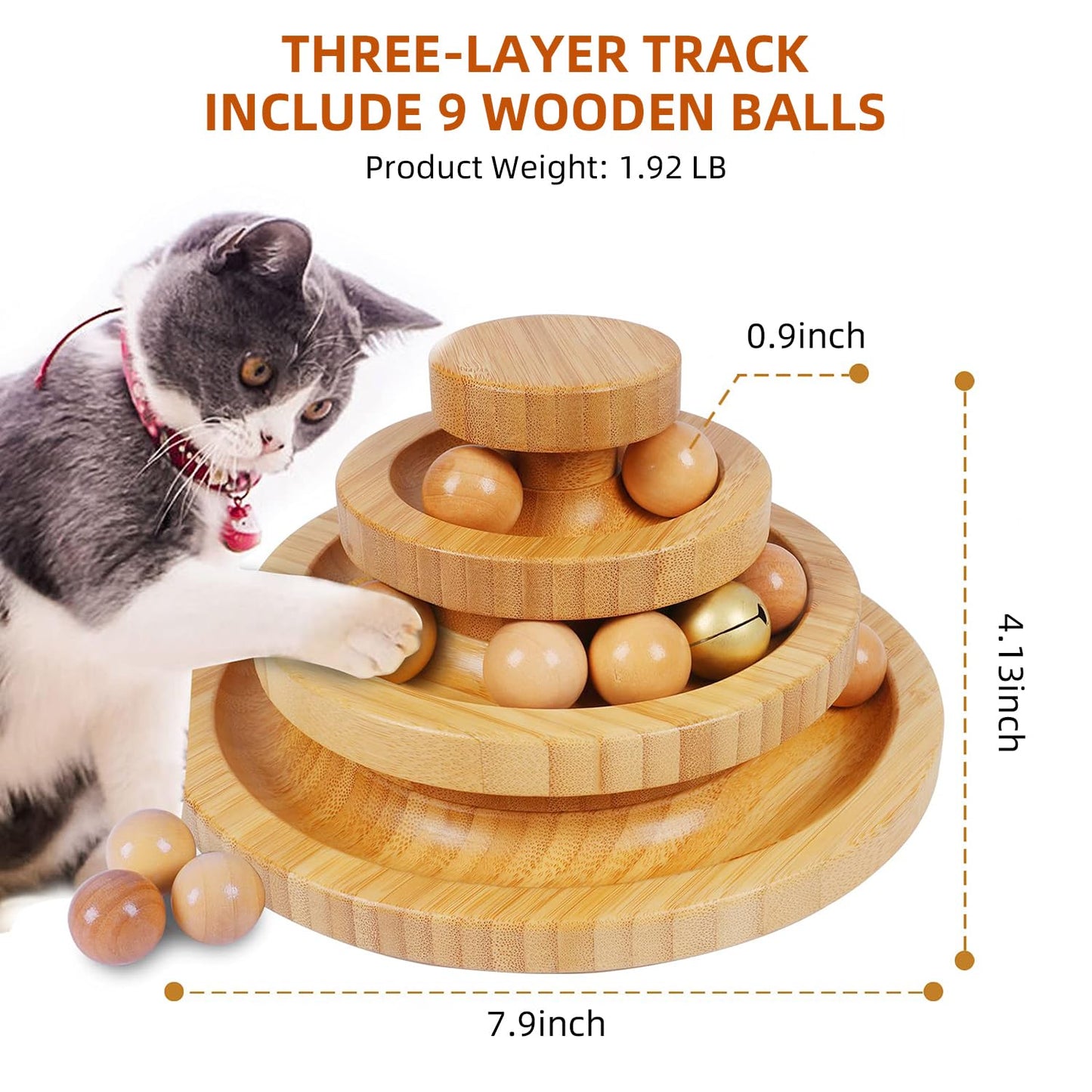 Cat Ball Track Toy,Kitty Toys Roller,3-Level Ball Tower with 9 Removable Balls,Interactive Cat Toy, DIY Circle Fun Toy for Kitten Mental Physical Exercise - Medium Size