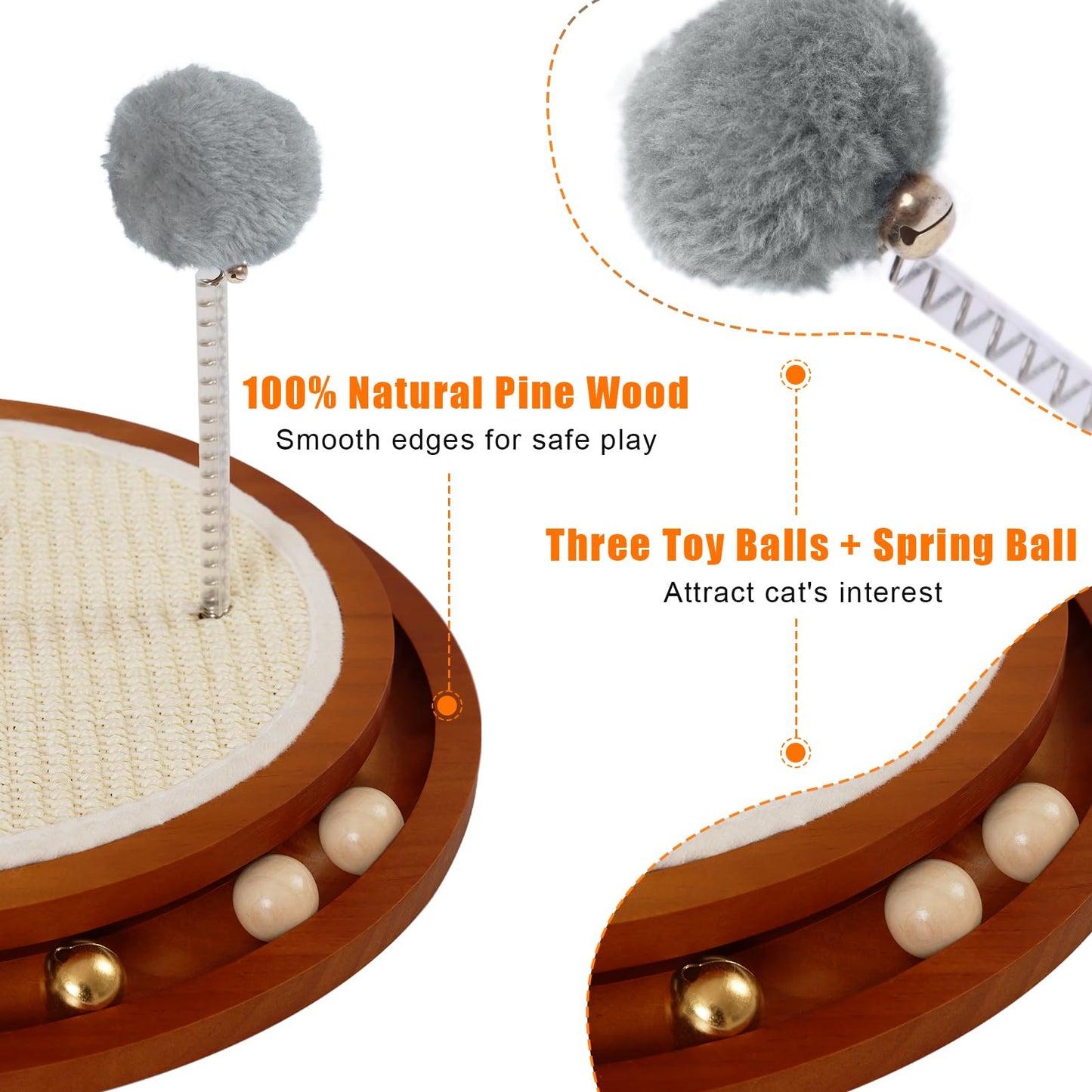 Cat Scratcher, Cat Natural Sisal Scratching Pad, Kitten Interactive Toy with Ball Track Spring Ball for Chasing Hunting Mental Physical Exercise Puzzle