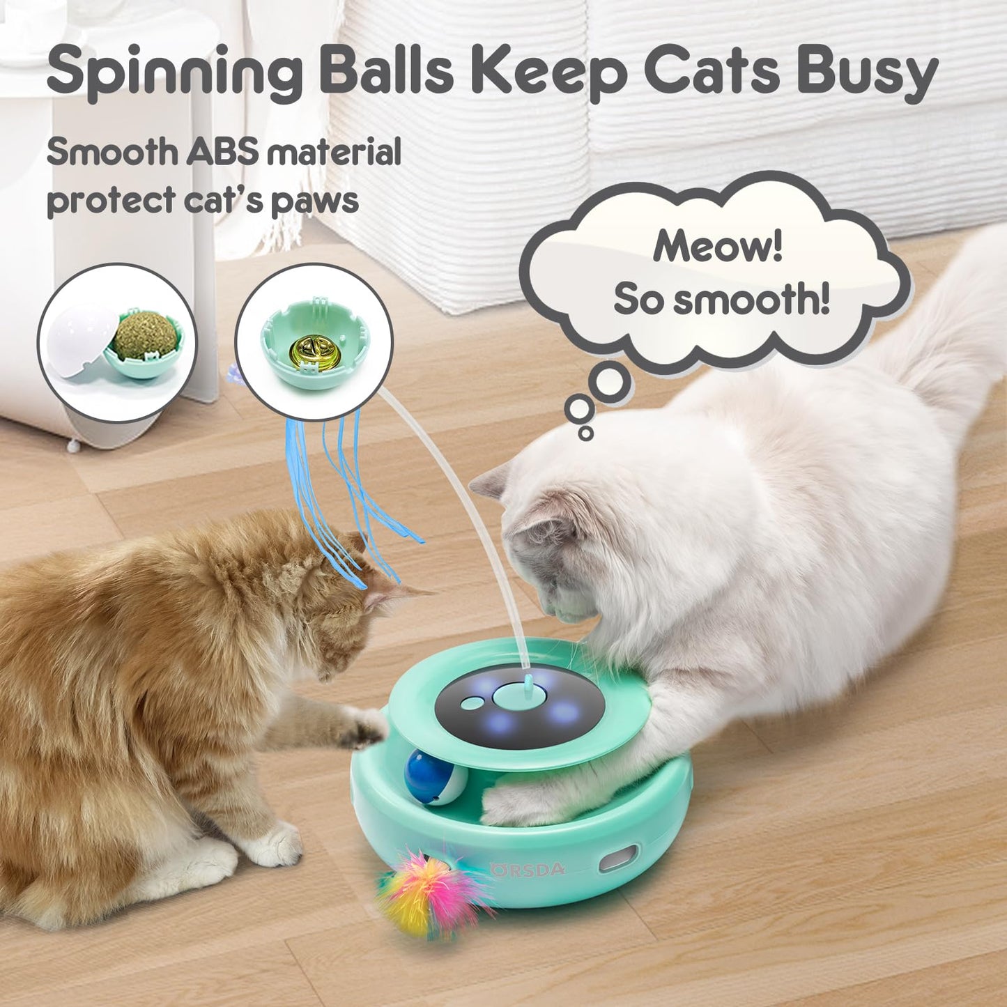 ORSDA Cat Toy, 3-in-1 Automatic Cat Toys for Indoor Cats, Electronic Whack a Mole, Fluttering Butterfly,Track Balls Kitten Toy, Rechargeable Power Interactive Feather Toys for All Breeds