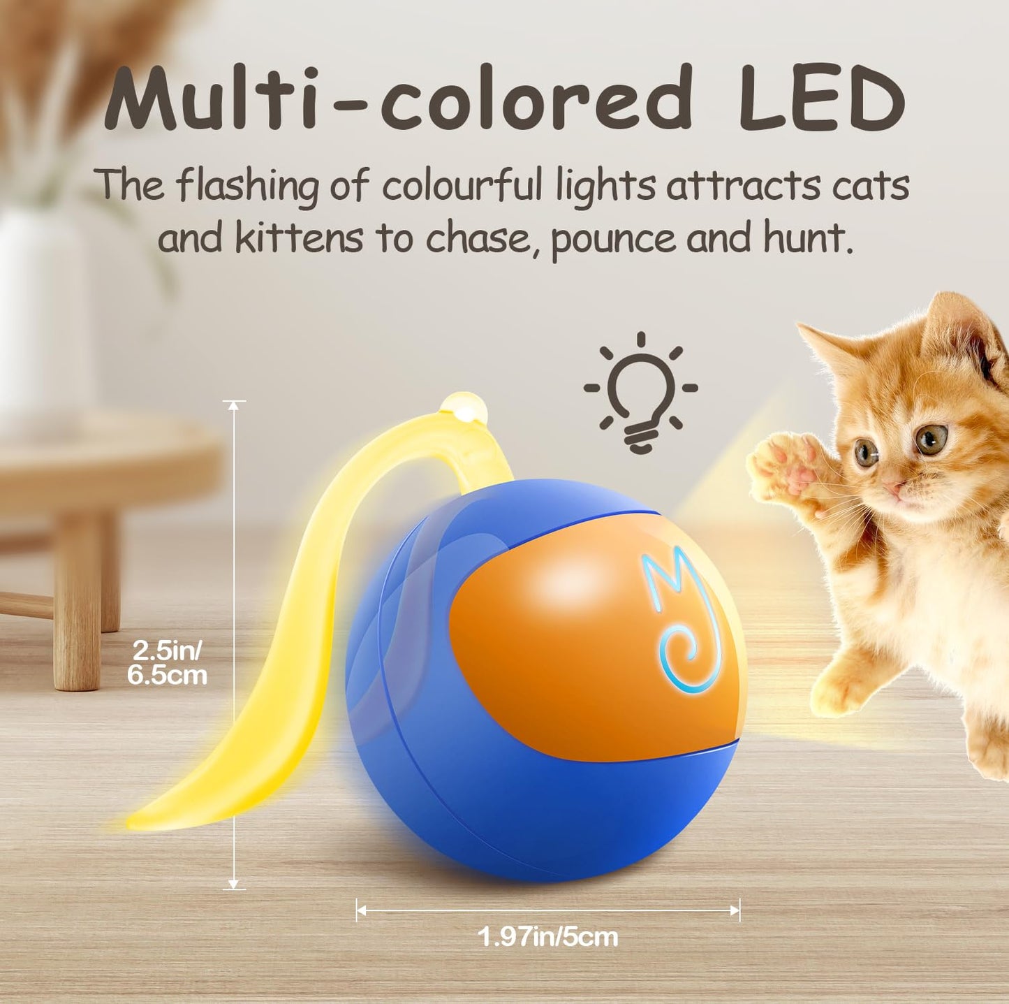 Migipaws Interactive Cat Ball Toy Set, Fun Tracker, Automatic Rolling Chase Ball with Fluffy Tail, A Small Mice, Rechargeable（White）