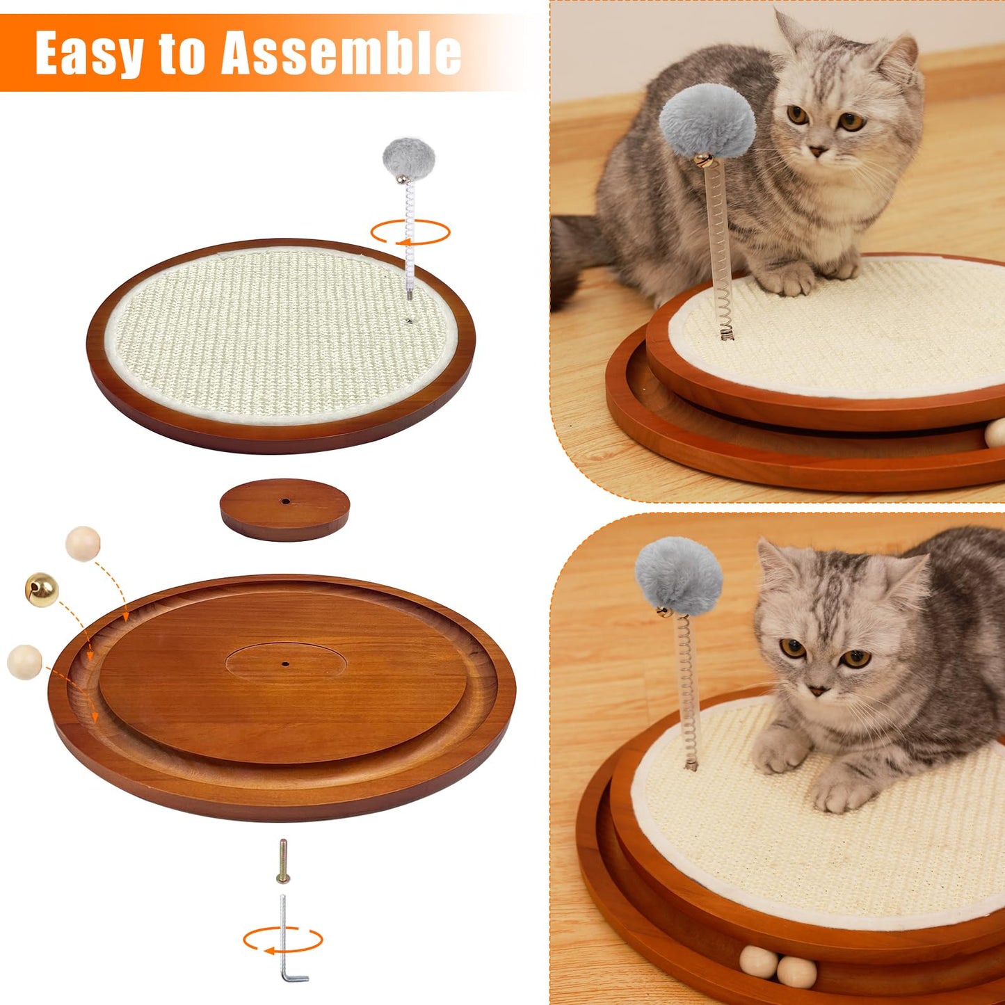 Cat Scratcher, Cat Natural Sisal Scratching Pad, Kitten Interactive Toy with Ball Track Spring Ball for Chasing Hunting Mental Physical Exercise Puzzle