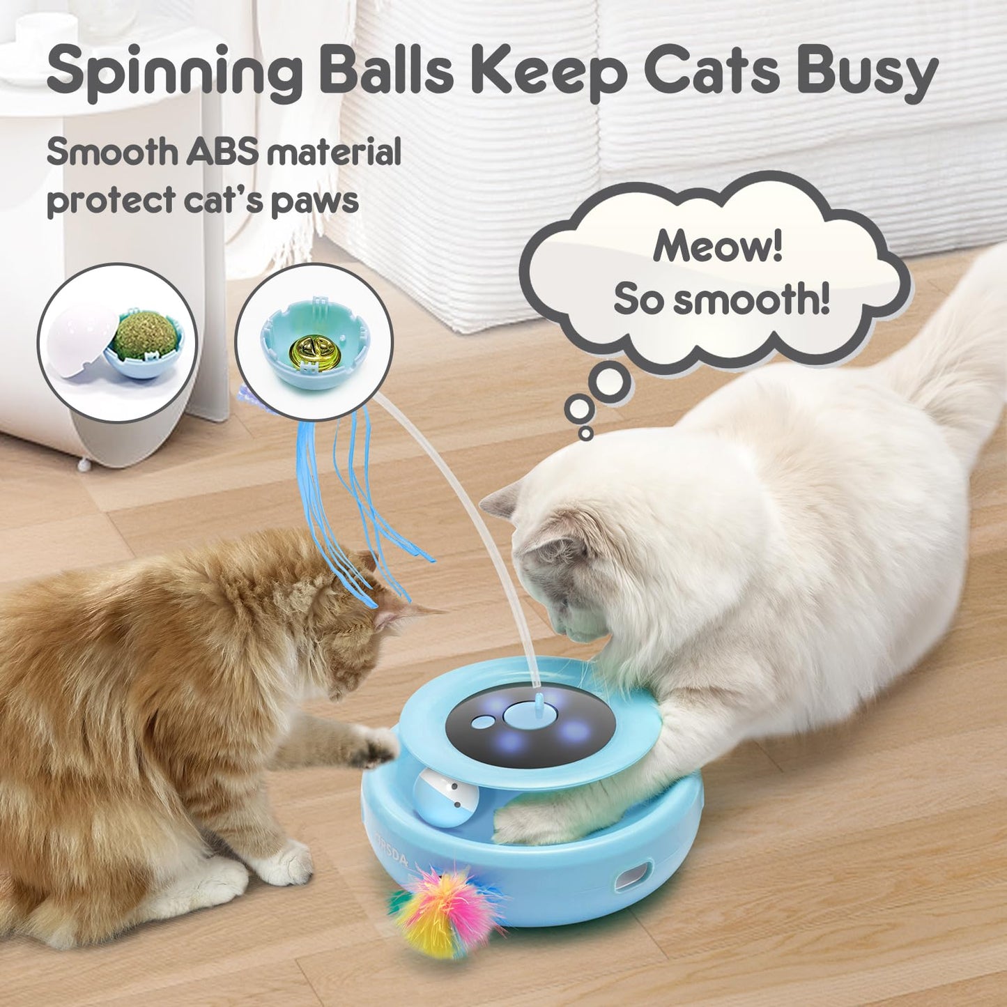 ORSDA Cat Toy, 3-in-1 Automatic Cat Toys for Indoor Cats, Electronic Whack a Mole, Fluttering Butterfly,Track Balls Kitten Toy, Rechargeable Power Interactive Feather Toys for All Breeds