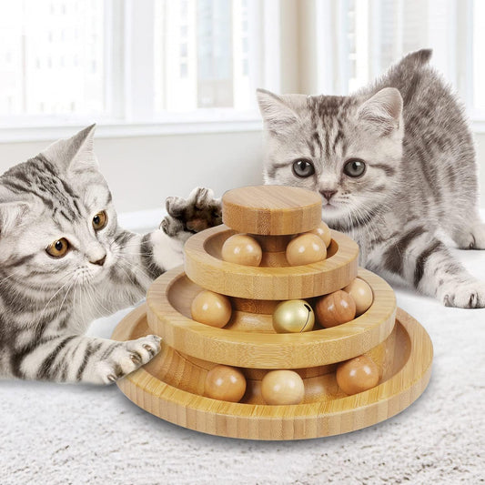 Cat Ball Track Toy,Kitty Toys Roller,3-Level Ball Tower with 9 Removable Balls,Interactive Cat Toy, DIY Circle Fun Toy for Kitten Mental Physical Exercise - Medium Size