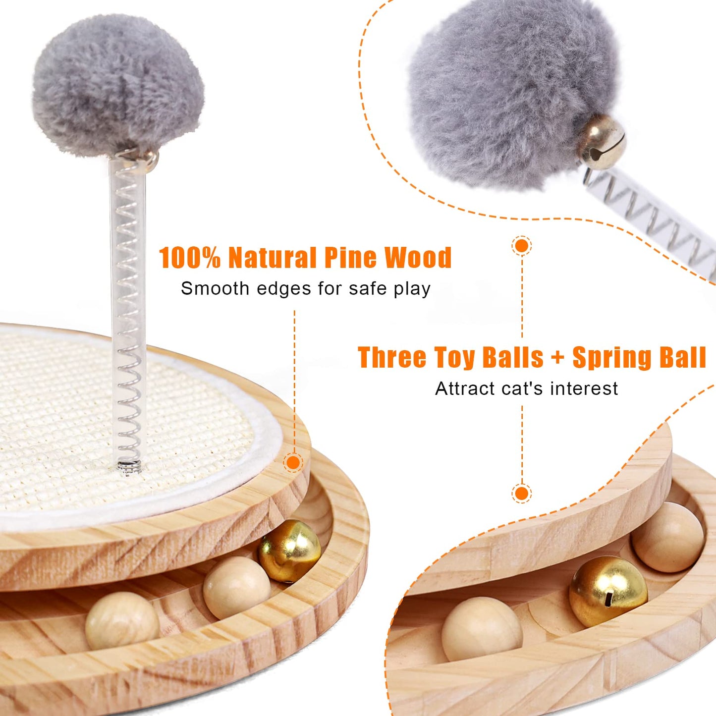 Cat Scratcher, Cat Natural Sisal Scratching Pad, Kitten Interactive Toy with Ball Track Spring Ball for Chasing Hunting Mental Physical Exercise Puzzle