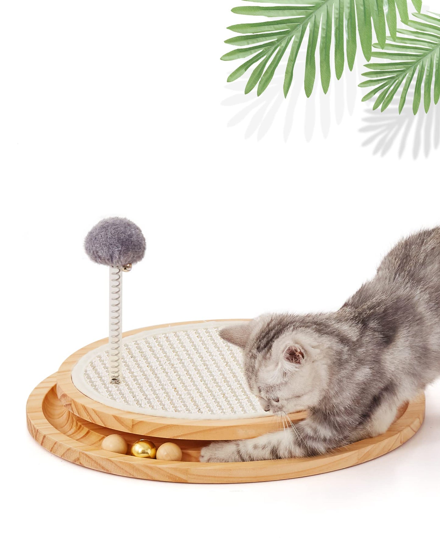 Cat Scratcher, Cat Natural Sisal Scratching Pad, Kitten Interactive Toy with Ball Track Spring Ball for Chasing Hunting Mental Physical Exercise Puzzle