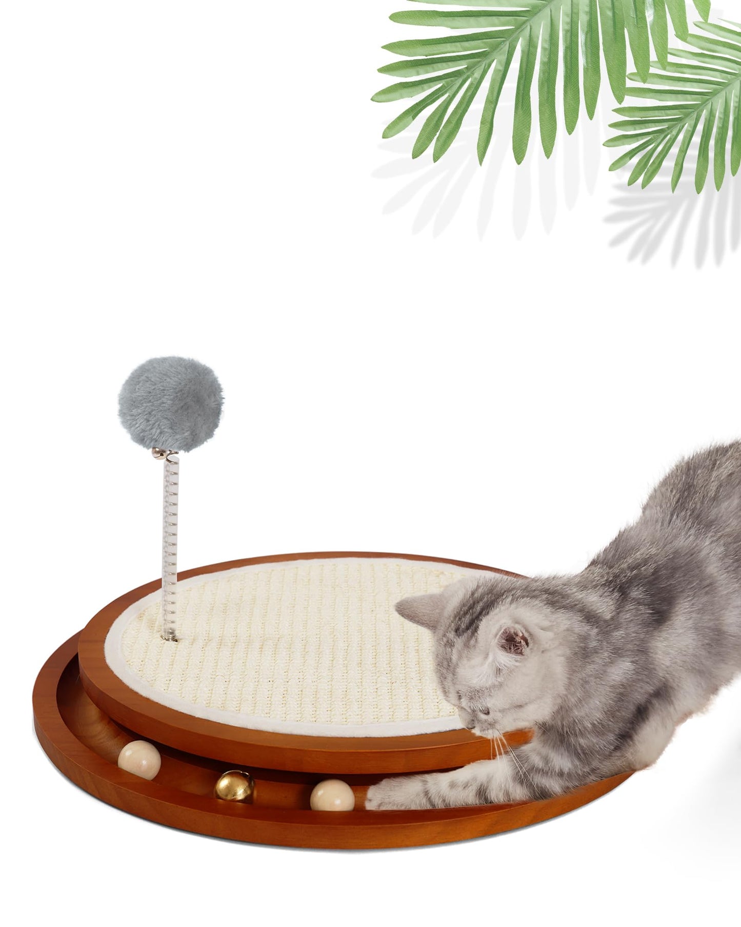 Cat Scratcher, Cat Natural Sisal Scratching Pad, Kitten Interactive Toy with Ball Track Spring Ball for Chasing Hunting Mental Physical Exercise Puzzle