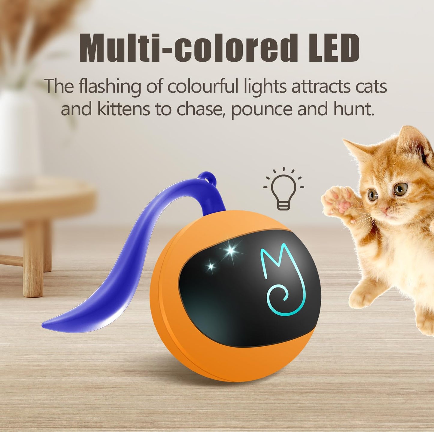 Migipaws Interactive Cat Ball Toy Set, Fun Tracker, Automatic Rolling Chase Ball with Fluffy Tail, A Small Mice, Rechargeable（White）