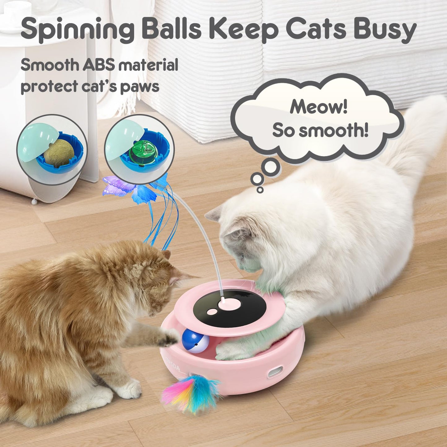 ORSDA Cat Toy, 3-in-1 Automatic Cat Toys for Indoor Cats, Electronic Whack a Mole, Fluttering Butterfly,Track Balls Kitten Toy, Rechargeable Power Interactive Feather Toys for All Breeds