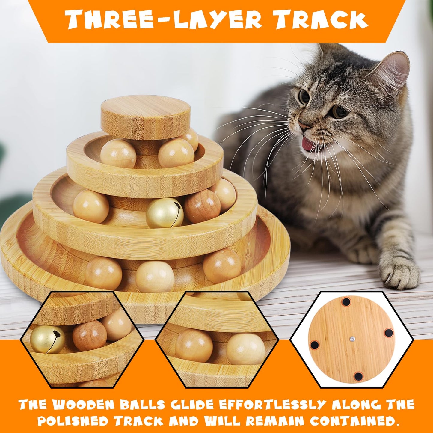 Cat Ball Track Toy,Kitty Toys Roller,3-Level Ball Tower with 9 Removable Balls,Interactive Cat Toy, DIY Circle Fun Toy for Kitten Mental Physical Exercise - Medium Size