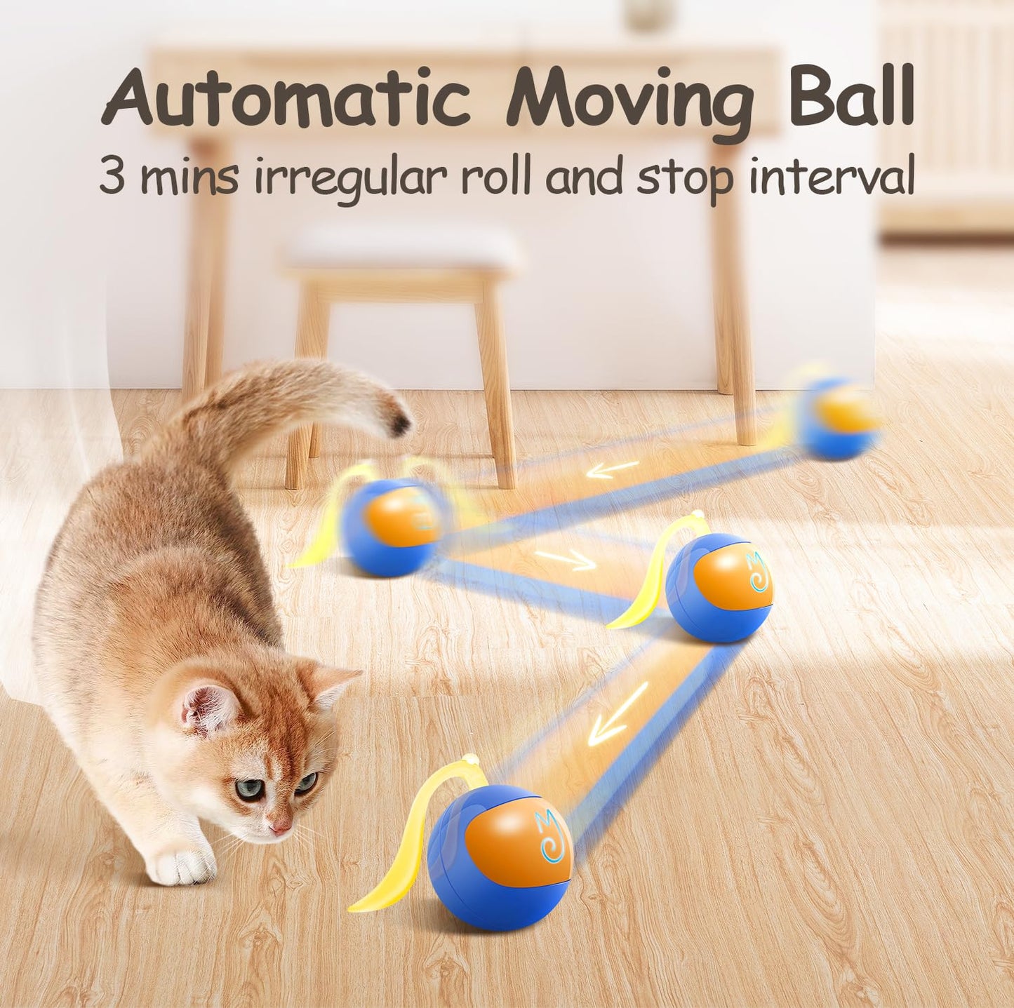 Migipaws Interactive Cat Ball Toy Set, Fun Tracker, Automatic Rolling Chase Ball with Fluffy Tail, A Small Mice, Rechargeable（White）