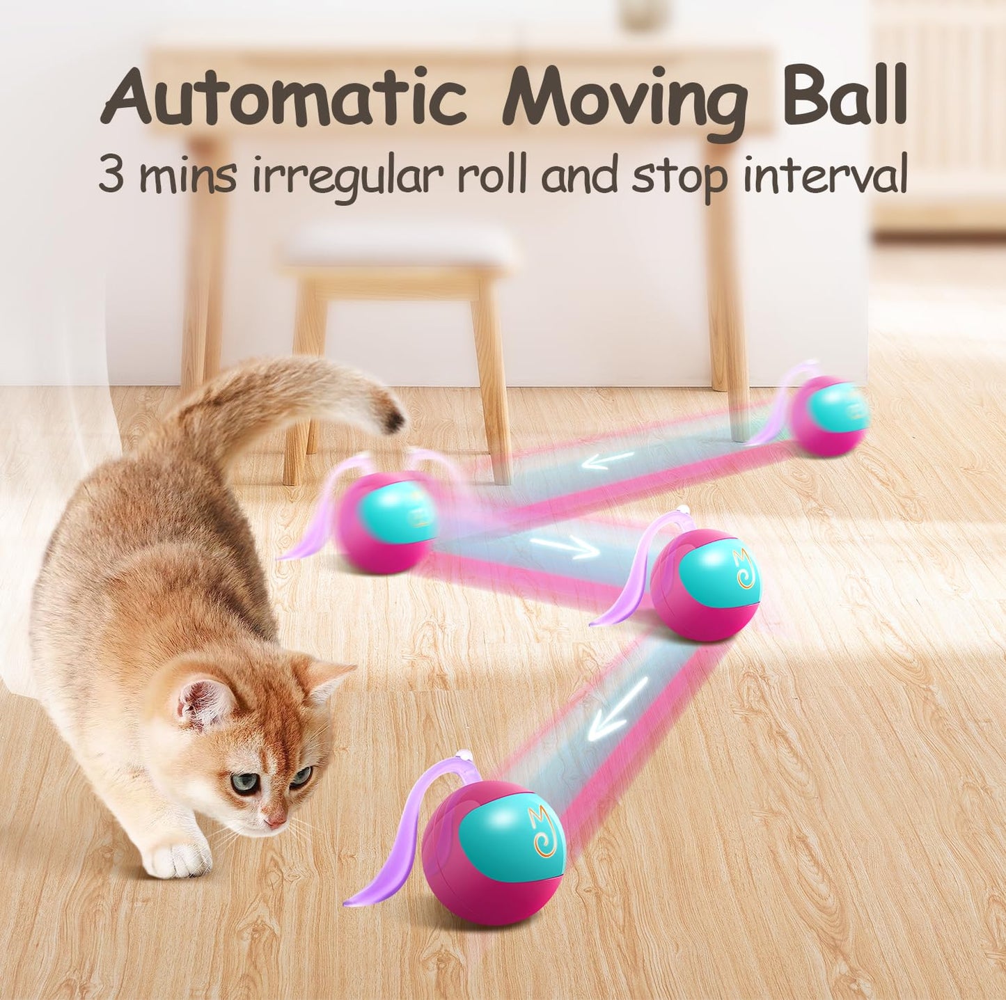 Migipaws Interactive Cat Ball Toy Set, Fun Tracker, Automatic Rolling Chase Ball with Fluffy Tail, A Small Mice, Rechargeable（White）