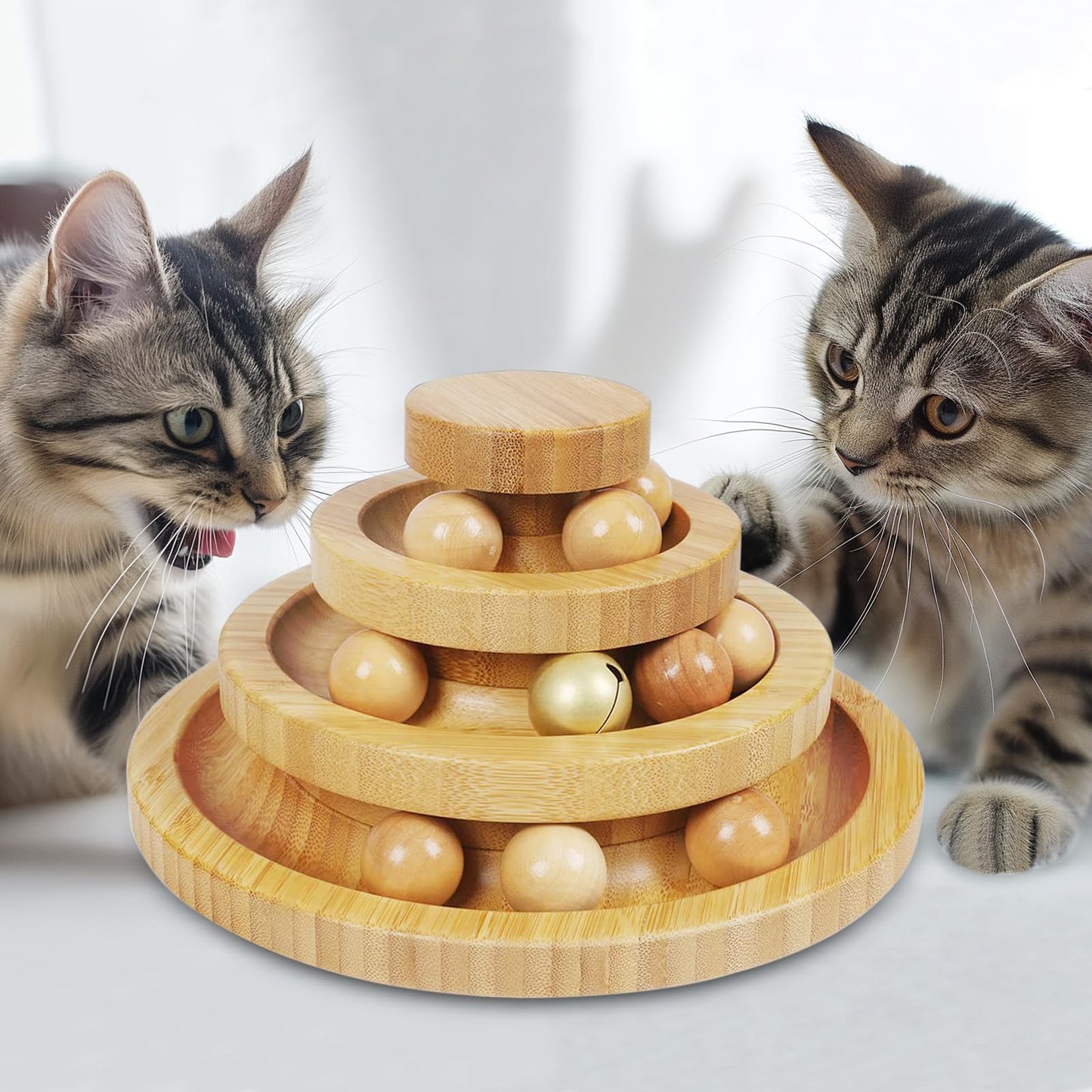 Cat Ball Track Toy,Kitty Toys Roller,3-Level Ball Tower with 9 Removable Balls,Interactive Cat Toy, DIY Circle Fun Toy for Kitten Mental Physical Exercise - Medium Size