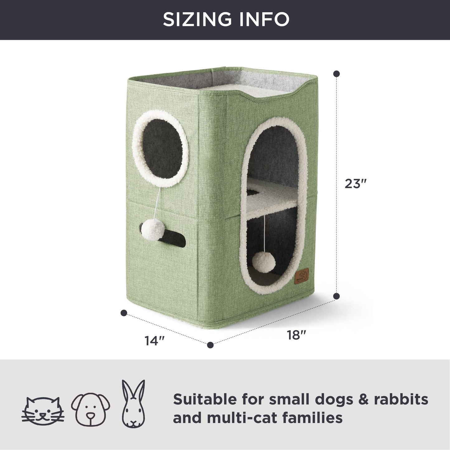 Bedsure Cat Beds for Indoor Cats - Large Cat Cave for Pet Cat House with Fluffy Ball Hanging and Scratch Pad, Foldable Cat Hideaway,16.5x16.5x13 inches, Grey