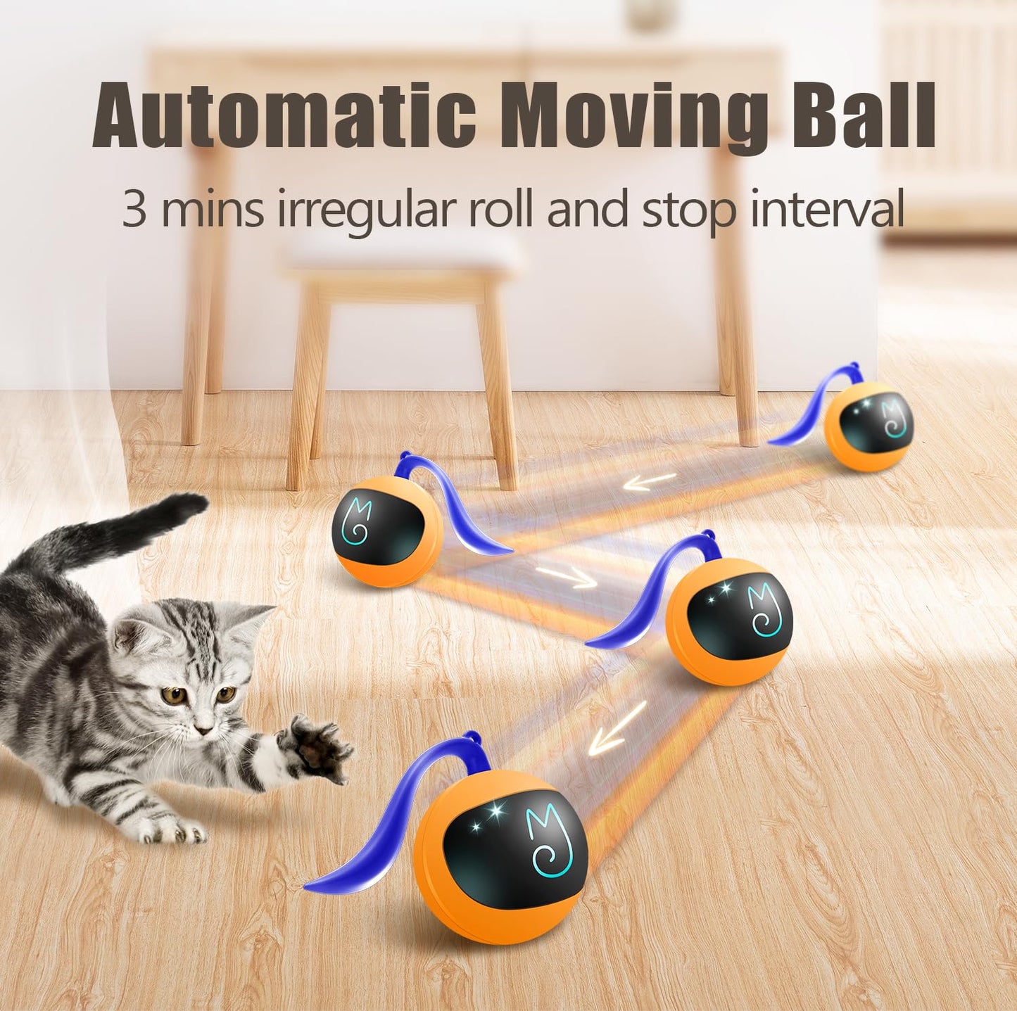 Migipaws Interactive Cat Ball Toy Set, Fun Tracker, Automatic Rolling Chase Ball with Fluffy Tail, A Small Mice, Rechargeable（White）