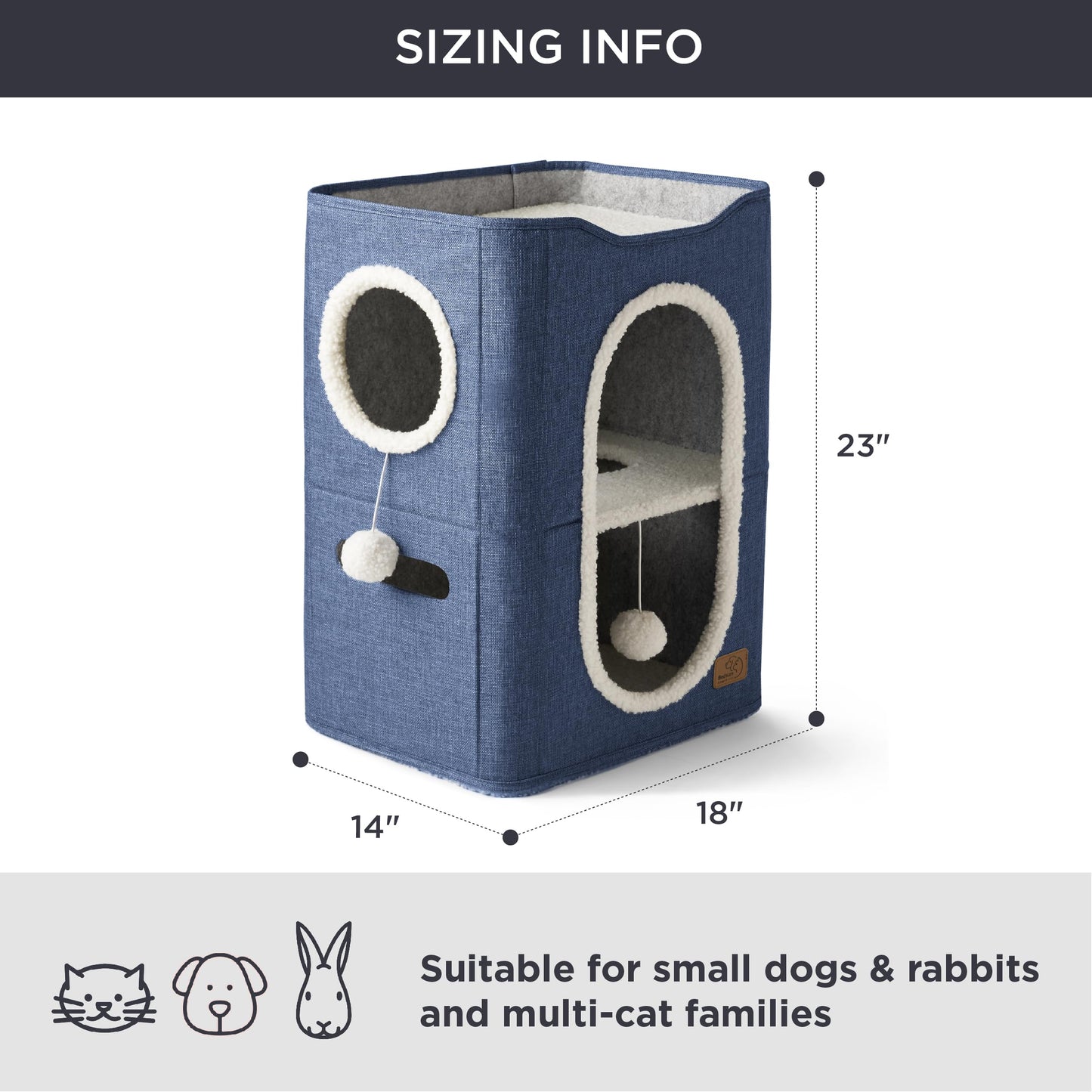 Bedsure Cat Beds for Indoor Cats - Large Cat Cave for Pet Cat House with Fluffy Ball Hanging and Scratch Pad, Foldable Cat Hideaway,16.5x16.5x13 inches, Grey