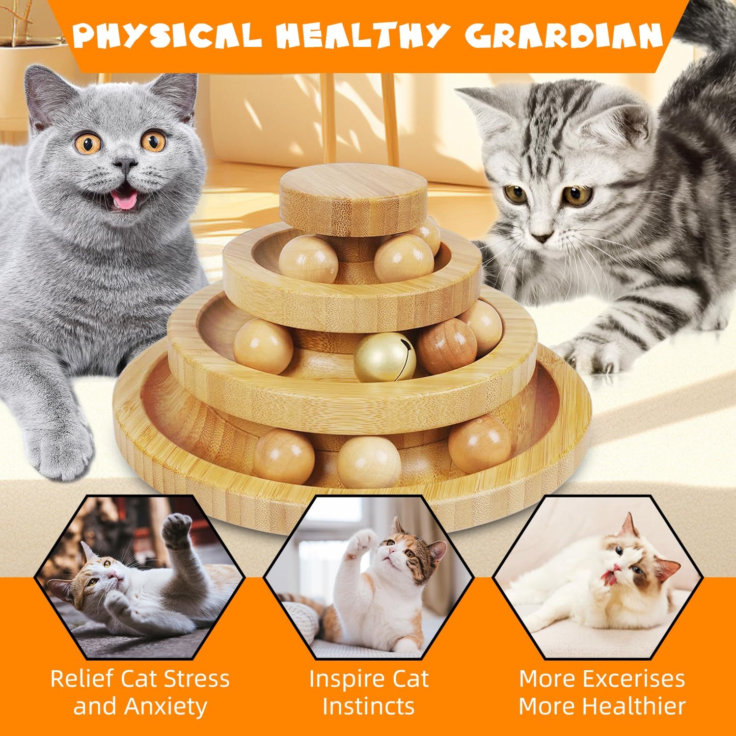 Cat Ball Track Toy,Kitty Toys Roller,3-Level Ball Tower with 9 Removable Balls,Interactive Cat Toy, DIY Circle Fun Toy for Kitten Mental Physical Exercise - Medium Size