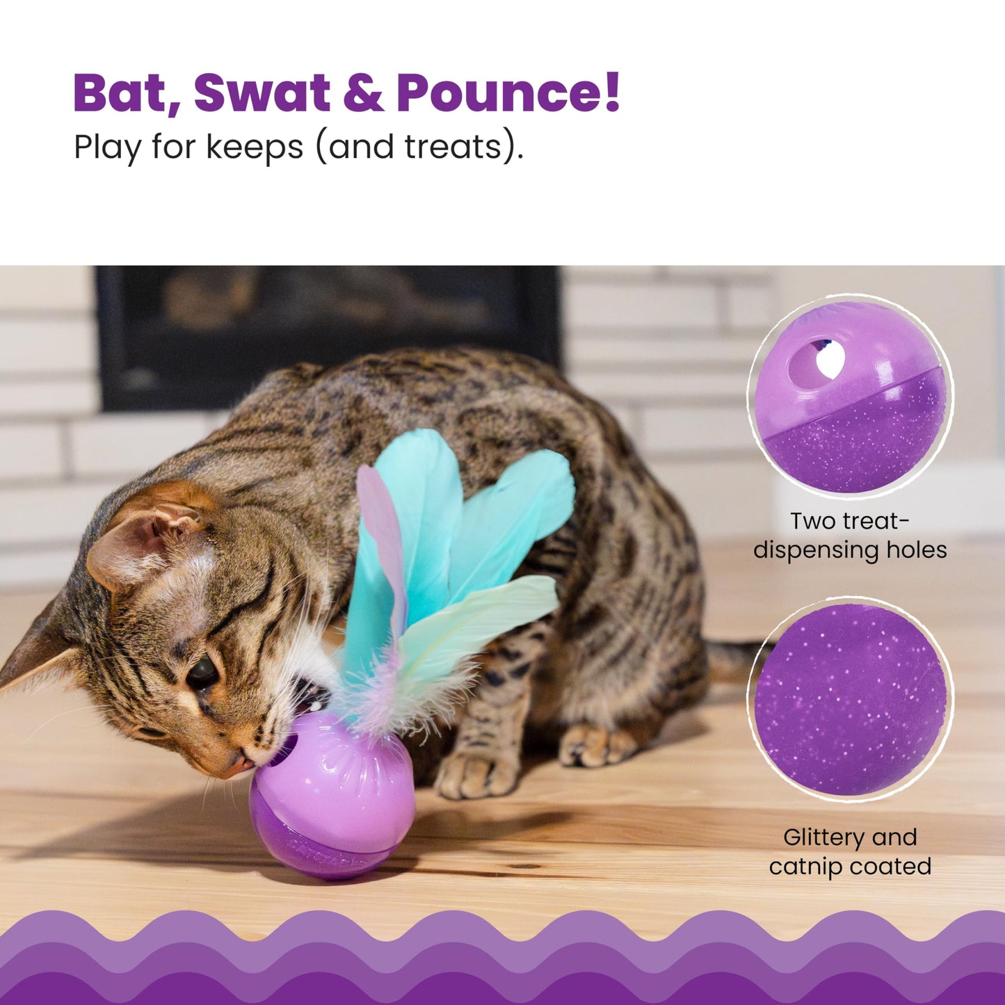 Catstages Hamster Ball Interactive Treat Stuffer for Cats with Plush Toy Inside, Purple