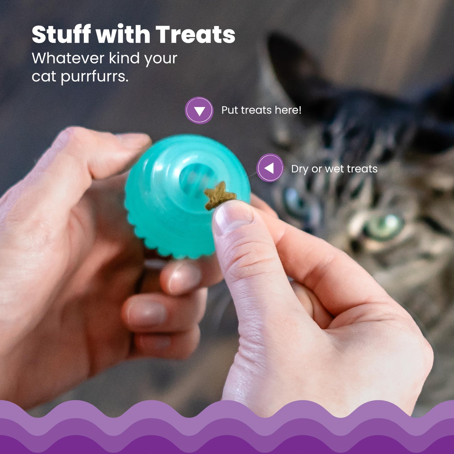 Catstages Hamster Ball Interactive Treat Stuffer for Cats with Plush Toy Inside, Purple