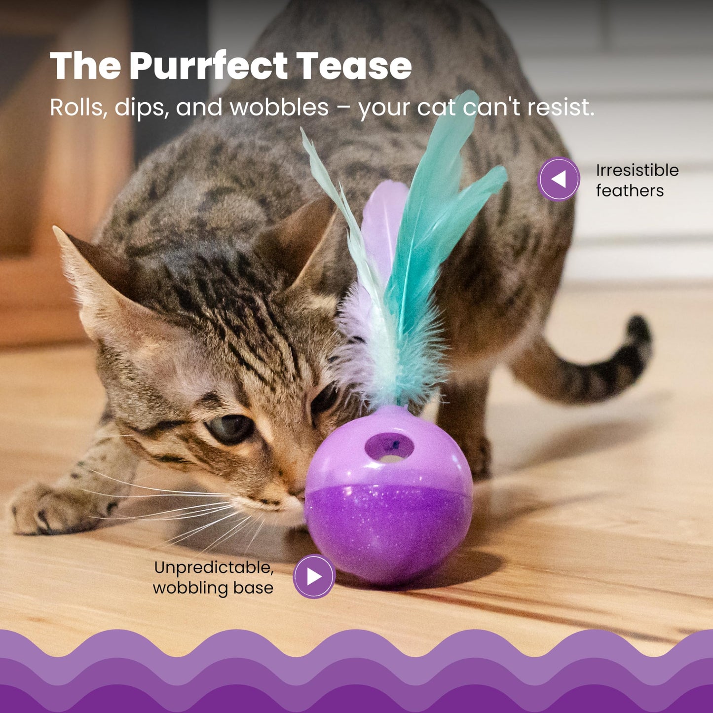 Catstages Hamster Ball Interactive Treat Stuffer for Cats with Plush Toy Inside, Purple